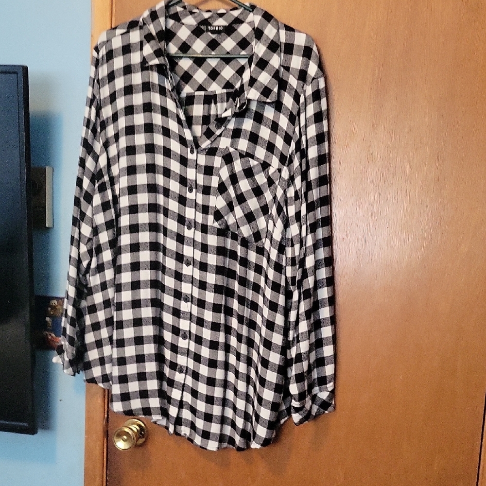 Torrid Black and White Checkered Blouse